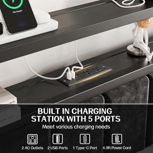 Image of OLEVS Twin Bed Frame with LED Lights & USB Outlets, Platform Twin Bed with Storage Headboard, No Box Spring Needed, Easy Assembly