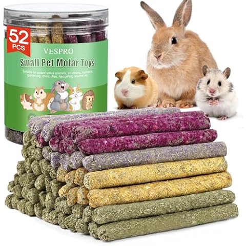 VESPRO 52Pcs Natural Timothy Hay Chew Sticks for Small Animals Cover