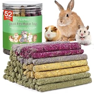 52Pcs Rabbit Chew Sticks, Rabbit Toys, Guinea Pig Toys, Natural Timothy Grass Molar Teeth Stick Chew Toys, Mixing Natural Flowers, Roses, Calendula and Forget Me Not Chewing Toys, Small Animals Treats