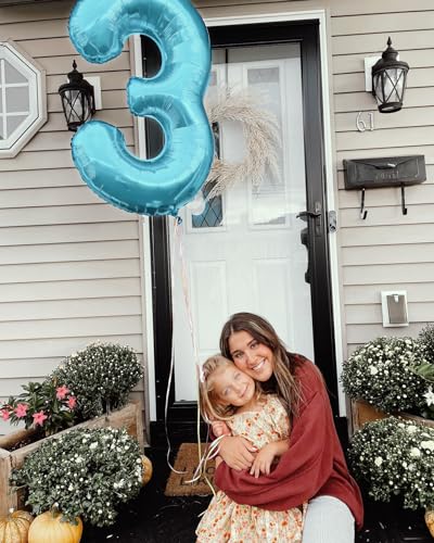 Image of Pearlescent Blue Number Balloon 40 Inch, 0 Number Balloons, 10 20 30 40 50 Numbers Balloon Birthday Decorations, Party Supplies for Women Men