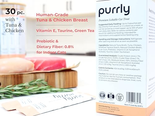 Image of Purrly Healthy Premium Cat Treats Snack Topper Tuna Variety Bundle (90 Count) Lickable Wet Squeezable Hydrating Interactive Seafood Grain-Free Naturally Flavored Non-GMO No-Preservative