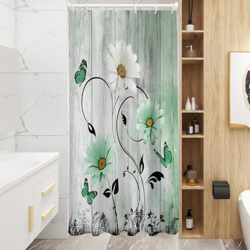 AAtter Green Floral Shower Curtain, Small Stall 36x72 Inch, 7 Hooks