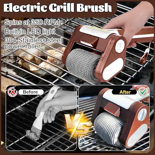 Vibbang Elektrischer Grillreiniger Borstenfrei, Kabellose BBQ Powerbürste, 304 Edelstahl Barbecue Reiniger, Kabellos Wiederaufladbar Abnehmbarer 350 U/min Küchenhelfer Für Draußen