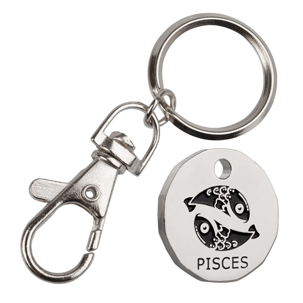 Harts New 12 sided Shape Zodiac £1 coin Trolley Tokens Keyrings Supermarket Locker 1 (Pisces)