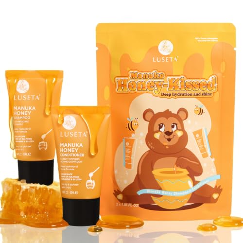 Image of Luseta Manuka Honey Travel Shampoo and Conditioner for Dry Hair 1.01oz*2 | Travel-Friendly Size, Deep Hydration, Helps Smooth Dry Strands, Restores Softness, Enhances Shine, Frizz Control