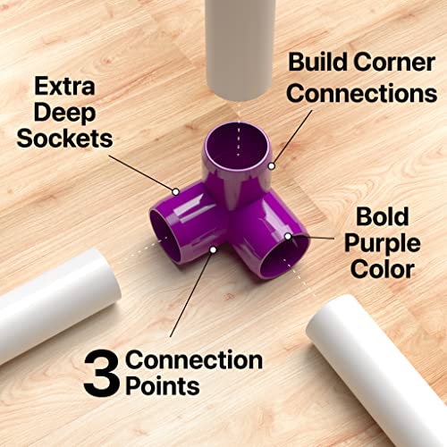 Formufit 3/4 Inch 3-Way Pvc Fittings, Elbow Corner, Furniture Grade, 3/4” Size Fitting, Purple, Schedule 40 Pvc Pipe Connector, Made In Usa (Pack Of 8) #TOP1
