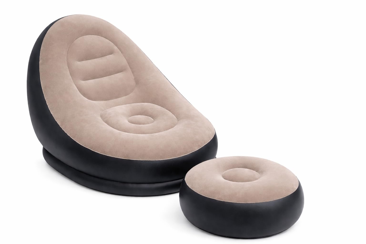 inflatable lounge chair with footstool and air pump, 2-in-1 convertible sofa set, brown, portable indoor outdoor recliner, flocked surface