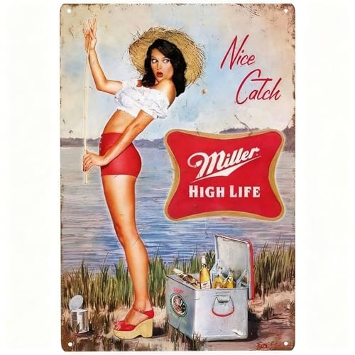 Vintage Metal Tin Sign for Man Cave Dive Bar Decor Beer Signs Posters Retro Fishing & Beer Wall Decor 8 x 12 Inch