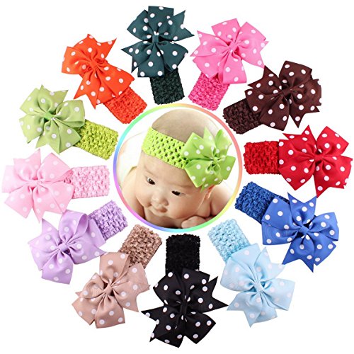Happy Cherry 12 Pieces Baby Girls Dots Bowknot Headbands Kids Hair Hoops (12 Pack)