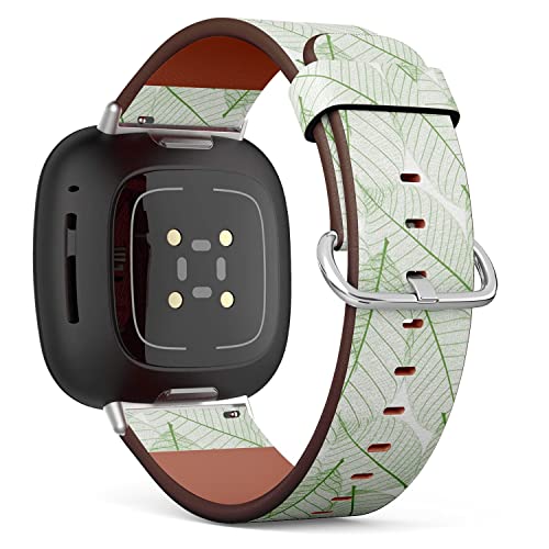 CJBROES Replacement Leather Watch Band, Compatible with Fitbit Versa 3 and Fitbit Sense of Wristband Bracelet Accessory - Leaf