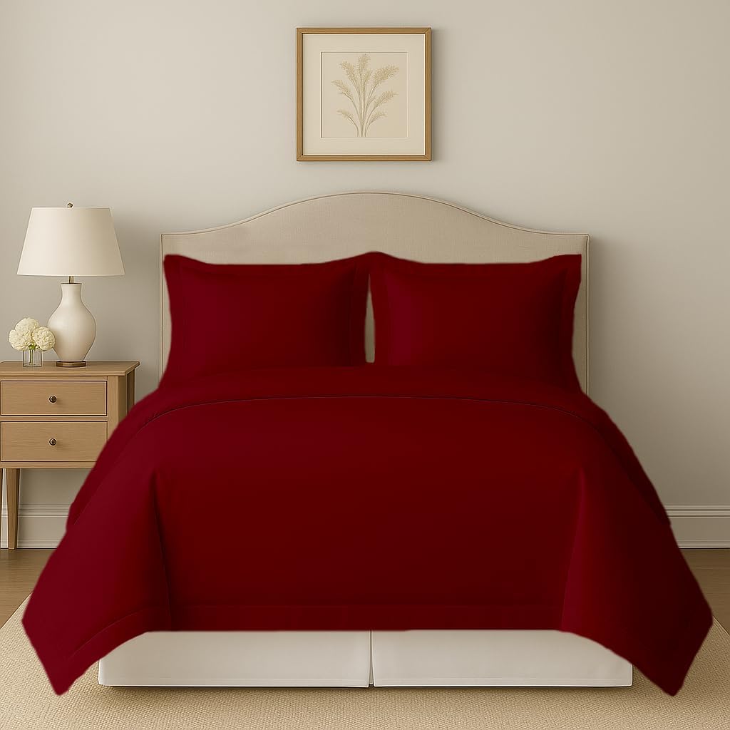 eBeddy Linens 800 TC Soft Egyptian Cotton Extra Large King 136x120 Size 3-Pieces Solid Duvet Cover Zipper Closure & Corner Ties Durable and Fade Resistant, Burgundy