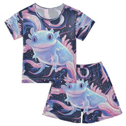 Pajama Sets Short Sleeve Starry Axolotl Dreamy Swirls Soft Cotton Summer Sleepwear 2 Piece PJS Size 5-14T