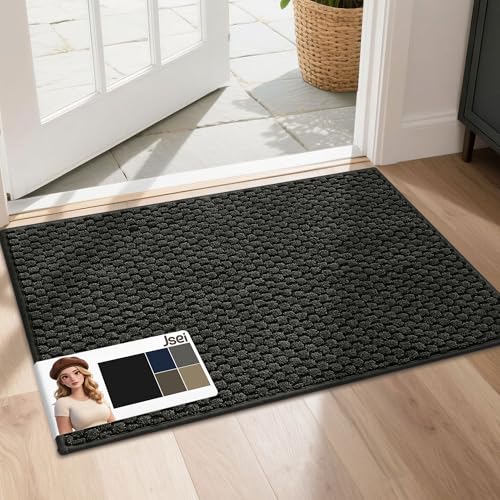 JSEI Dirt Trapper Door Mat 20"x32", Non-Slip Entryway Rugs Doormat Indoor, Washable Absorbent and Stain Resist Welcome Floor Mat for Front Door, Dog Door Mat, Muddy Wet Shoes & Paws, Dark Gr