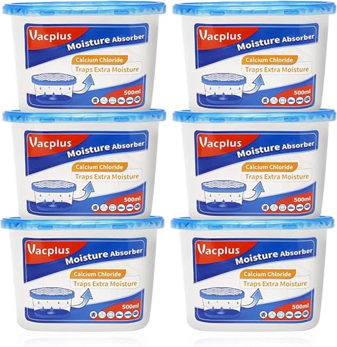 Image of Vacplus Moisture Absorbers - Dehumidifiers for Closet, Efficient Humidity Absorber Boxes Collect Excess Moisture for Bathroom, Kitchen, Study, Fragrance-Free, 6 Pack