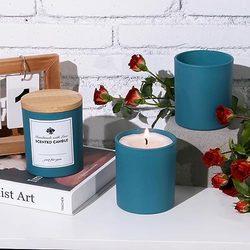 Image of Connoo Pack of 12 300ml Navy Blue Glass Candle Jars for Candle Making with Airtight Bamboo Lids Beautiful Sticky Warning Stickers for Candle Making Empty Containers Bulk Pack