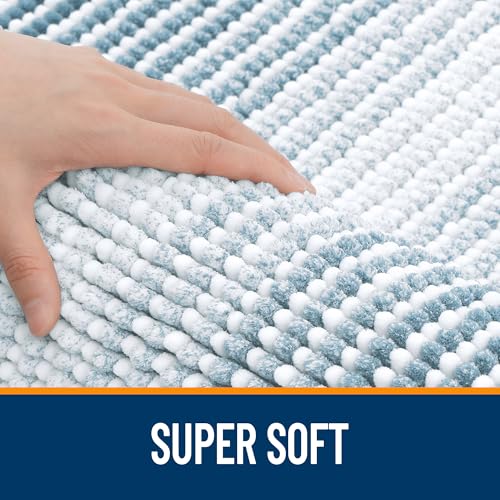 Image of OLANLY Bathroom Runner Rugs 44x24, Extra Soft Absorbent Chenille Striped Bath Rugs, Rubber Backing, Machine Wash Dry, Long Bath Mats for Bathroom, Tub, Shower, Home Decor Accessories, Airy Blue