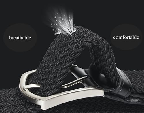 Cinto elástico trançado para homens e mulheres com fivela de pino, Preto, branco, M