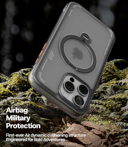 Image of TORRAS Ostand Q3 Air for iPhone 15 Pro Max Case with MagSafe & 360 Magnetic Stand, Dynamic Airbags, Mil-Grade Protection, Camera Control, Shockproof & Stylish Case for iPhone 15 Pro Max 6.7 inch, Black
