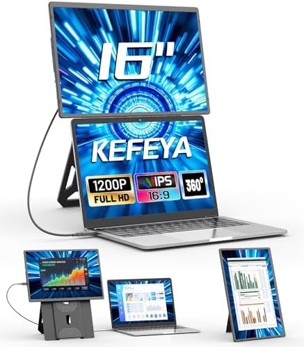 KEFEYA Monitor Portátil, 16" FHD 1200P Extensión de Pantalla para...