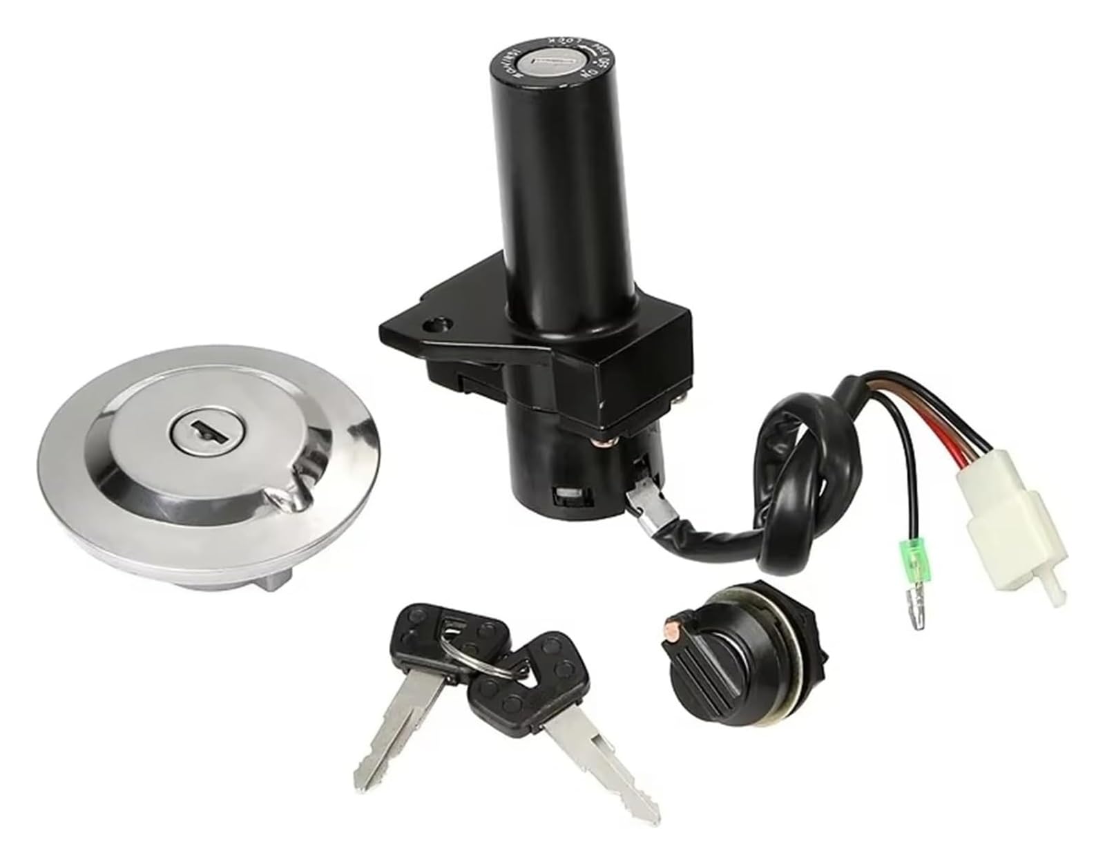 Interruptor Encendido Cerradura para YBR125 2002-2013 4 Cables, 3 Pines Interruptor Encendido Cerradura Tapa Tanque Combustible con Kit Llave