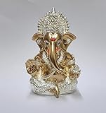 Gold Art India Ganesha Idol Ganesh for Car Dashboard Statue Ganpati Vinayaka Vinayagar Figurine Diwali Gifts Home Decor Luck, Success for Small Murti Puja Lord Gift Office Desk Room 3.5 Inches