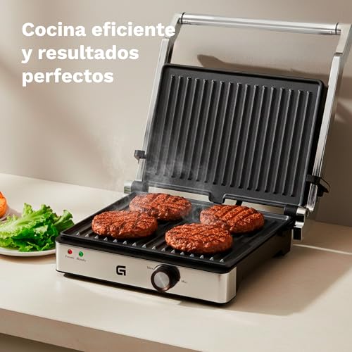 Parrilla grill eléctrica Grunkel 1000-2000W forma parilla barbacoa dos dimensiones, Antiadherente con Apertura 180° (2000W Grande) - imagen 7