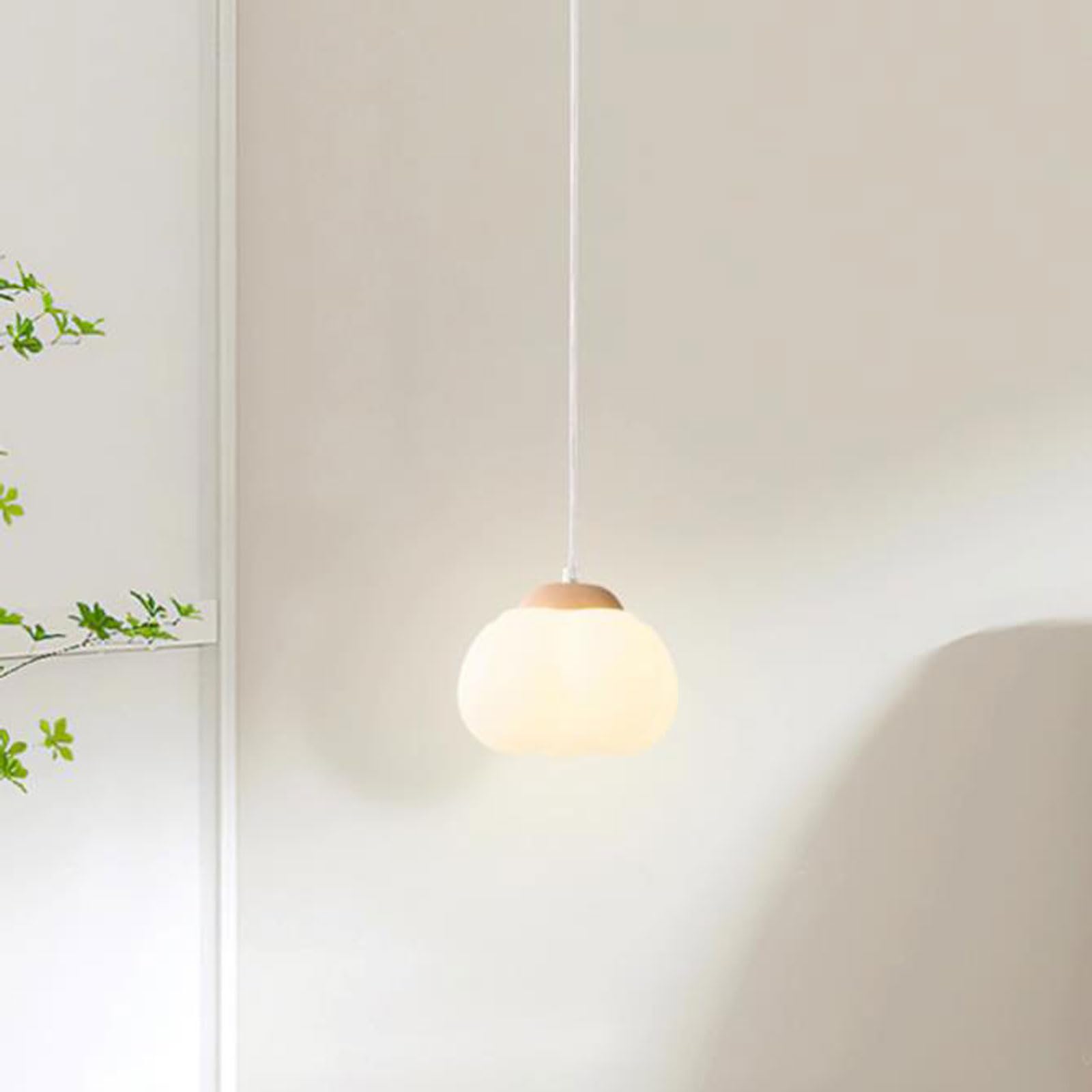 RSZCSMO 6.30in Solid Wood Bedside Pendant Light Minimalist Pumpkin White Acrylic Bedroom Hanging Lamp Suitable for Feature Walls, bar counters, Dining Tables Lighting Fixture