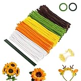 Pfeifenputzer zum Basteln, 500 Stück Pfeifenreiniger Blumen Set,5 Farben Pfeifenreiniger Blumen mit 20 Stück Blumendraht,Geschenkband,Geschenkpapier,Blumen Staubblatt