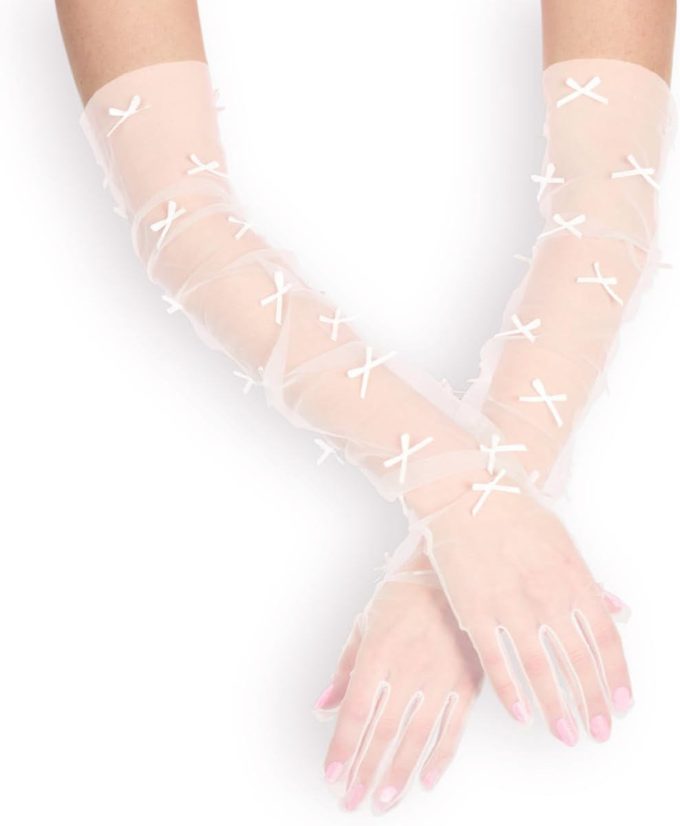 xo, Fetti Sheer Mini Satin Bow Opera Gloves | Tying the Knot Bow Bachelorette, Birthday Girl Accessory, Engaged Bridal Outfit, Coquette Party Decorations, Cute Festival Supplies, Halloween Costume