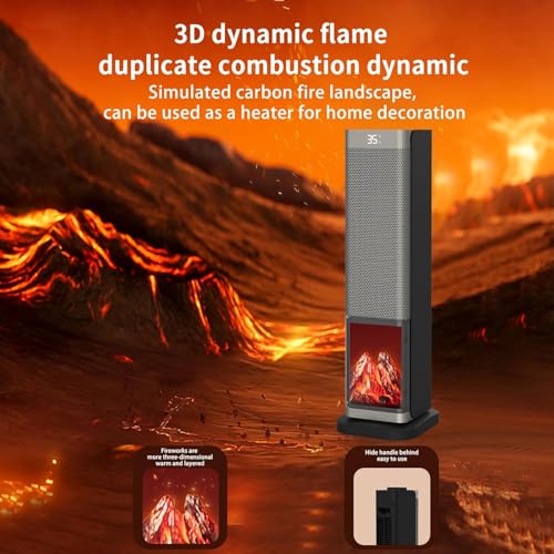 Elektrische Heizung,2000W Turm Raumheizung mit Fernbedienung,23-Zoll elektrische Raumheizung mit 70 ° Oszillation,3D Flamme,LED-Bildschirm, ECO-Modus,12H Timer - Innenheizung für Schlafzimmer,Bür – Bild 3