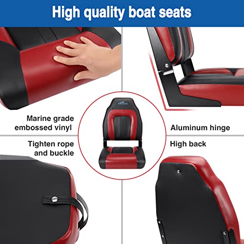 Affordura Boat Seat For Boats With 2 Storage Bags High Back Folding Boat Seat Boat Fold Down Seat (2 Packs), Black And Red #TOP4