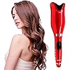 Automatic Hair Curler, Hair Rotating Curling Wand with Extended Ceramic Barrel, Auto Off, Red