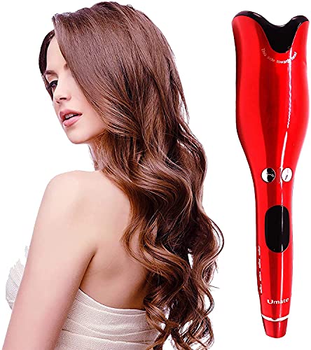 Automatic Hair Curler, Hair Rotating Curling Wand with Extended Ceramic Barrel, Auto Off, Red