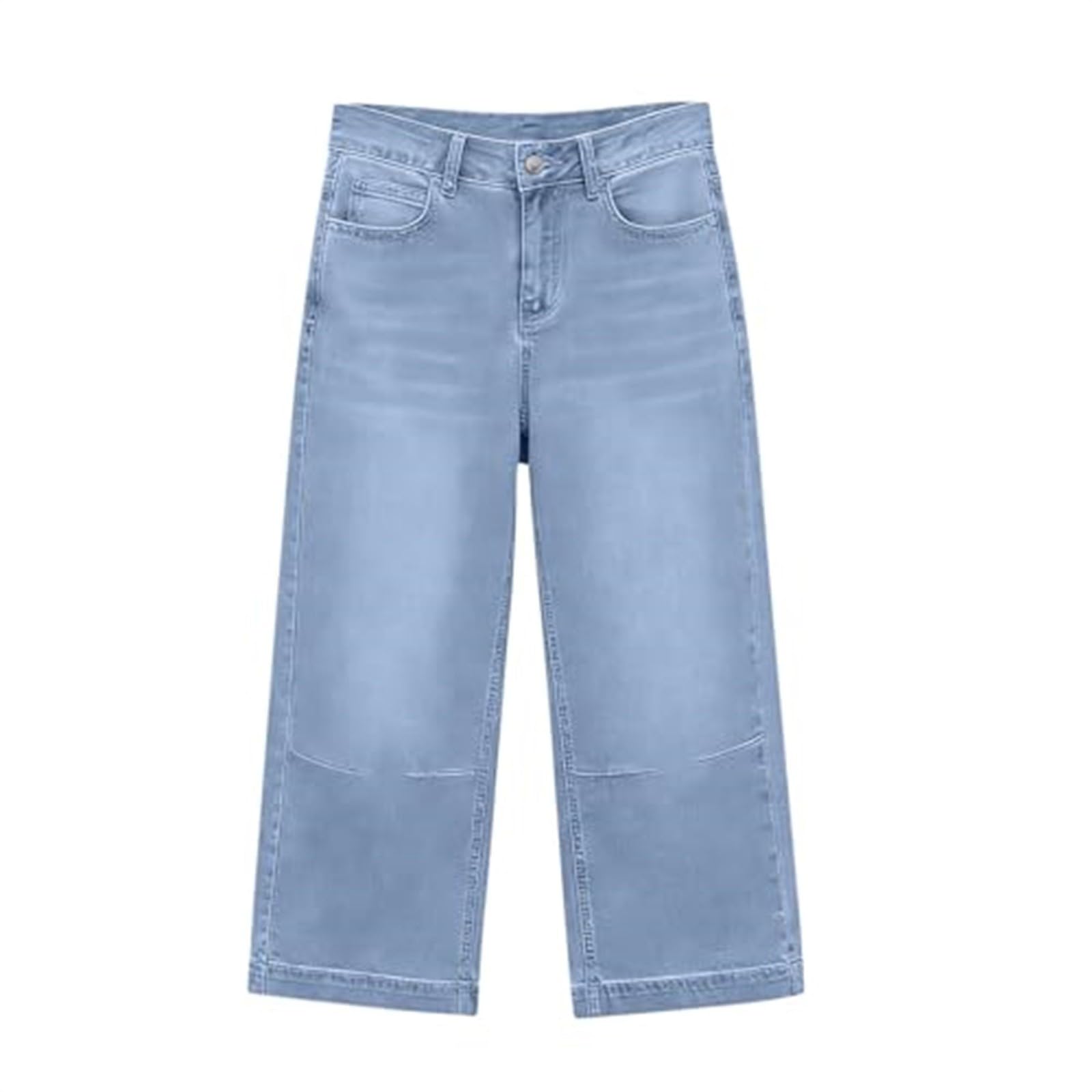 Pantacourt Baggy en denim pour femme - Coupe ample - Coupe ample - Coupe droite - Couleur unie - Coupe droite - Coupe droite - Courbé - Pantalon de loisirs - Avec poches