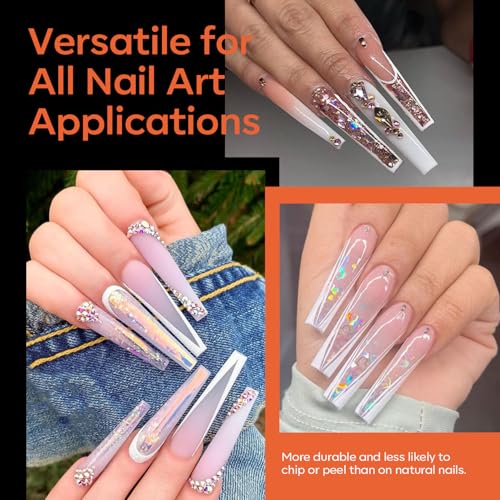 Image of modelones XXL Long Coffin French Nail Tips, 504 PCS No C Curve Half Cover Clear Acrylic Fake Nails Tips Gel Pre-shaped 12 Sizes with Box