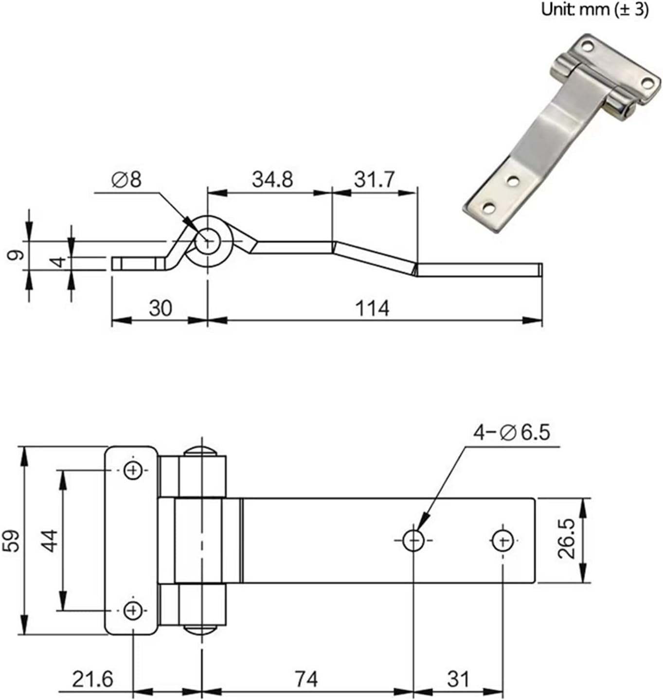 304 Stainless Steel Hinge T-Shaped Tongue Industrial Mechanical Equipment 1Pcs(XG02-018-2S)