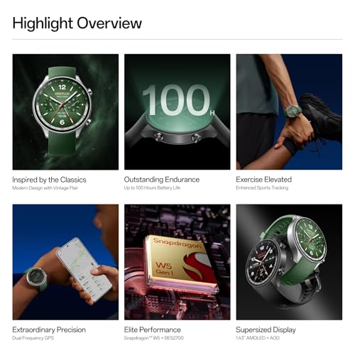 OnePlus Watch 2R, 32GB, Sleep Monitor, Heart Rate Tracking, Smartwatch with Fitness Insights, 100-Hour Battery, 1.43'', Bluetooth WiFi, Forest Green, not Compatible with iOS by OnePlus - Image 2