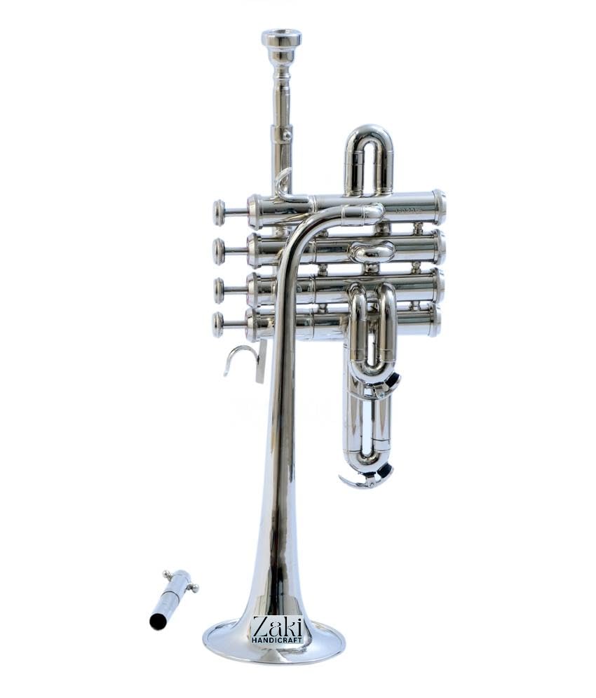 Bb Piccolo Trompeta de 4 válvulas de latón hecho | Bb Pitch Piccolo Trompeta SIlver Acabado de color...