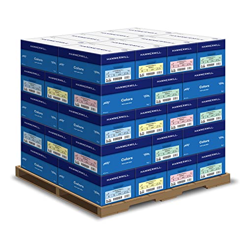 Image of Hammermill Colored Paper Pallet, Canary, Blue, Green, Pink Printer Paper, 20lb, 8.5x11, 1 Pallet - 10 Cases of Each Color, 004165P, Assorted Colors