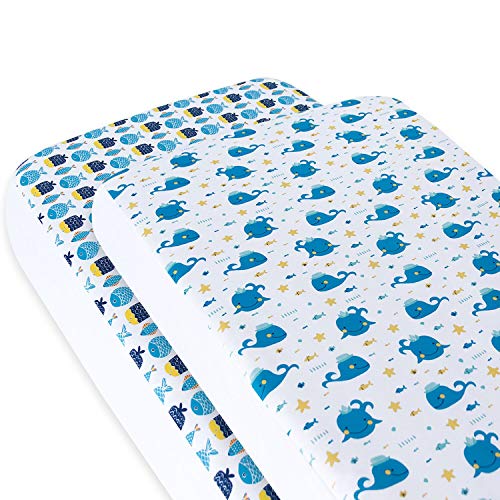 Baby Crib Sheet 2 Pack,Ultra Soft Crib Sheets Fitted for Standard Crib Mattress,Crib Sheet Set for Boys or Girls,Machine Washable, Microfiber,Whale