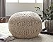 Signature Design by Ashley Benedict Wool Rib-Knit Boho Pouf, 20 x 14 Inches, Light Brown