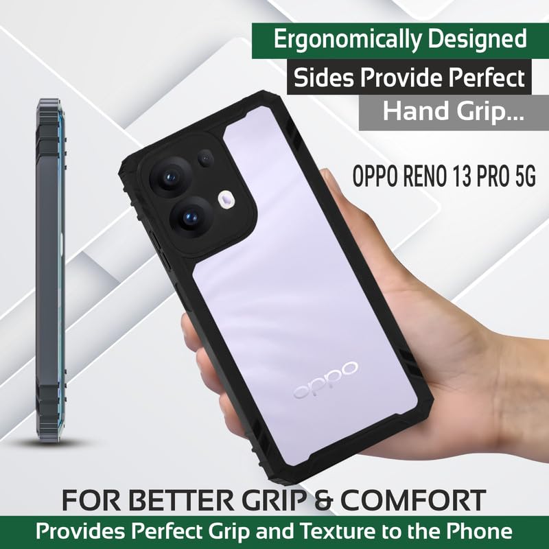 Image of AIBEX Crystal Clear Back Cover for Oppo Reno 13 Pro 5G | Transparent Non-Yellowing Case | Shockproof 360 Protection | Slim Fit Bumper with PC & TPU Design