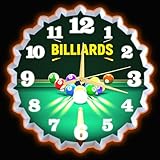 Neoflarea Neon Wall Clock, 12Inch with Billiards Pool Ball Graphics, Stunning 3D Glow Effect, Silent Non-Ticking, for Billiards Room, Pool Room, Game Room, Bar, Living Room,Office Decor