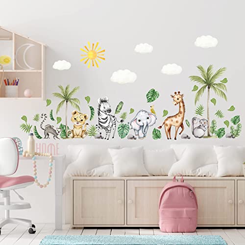 Watercolor Jungle Animal Wall Decals Forest Animal Wall Sticker Elephant Lion Monkey Wall Decals For Kids Baby Nursery Playroom Bedroom Classroom Kindergarten Wall Decor #TOP2