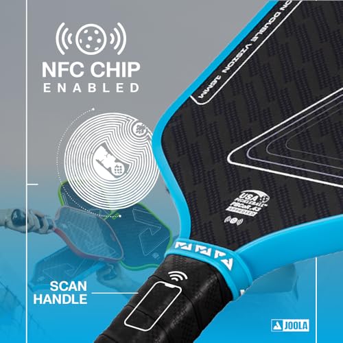 Image of JOOLA Double Vision 16mm Pickleball Paddle - Signature and Standard Shape - Aramid Surface for Softer Responsive Touch - SK Film for Reduce Vibration - USAP Approved - NFC Chip Enabled