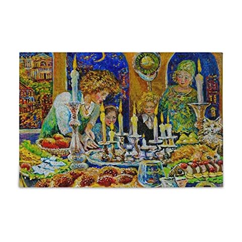 Large Puzzle 1000 Pieces Jigsaw Puzzle for Adults - A Jewish Family Lights Candles - Unique and Durable Pieces Fit Together Perfectly Cover