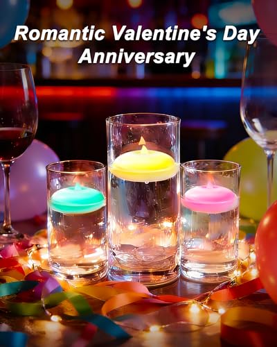 Image of Homemory 12 Pack 3 inch Flameless Led Floating Candles, 200 Hour 7-Color Changing Battery Operate Waterproof Tealights for Cylinder Vases, Centerpieces at Wedding Decor, Party, Pool