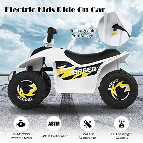 Image of HONEY JOY Ride On ATV, 6V Mini Off-Road Battery Powered Motorized Quad for Kids, Anti-Slip Wheels, RWD 4-Wheeler Electric Ride On Toy Car for Toddlers (White)