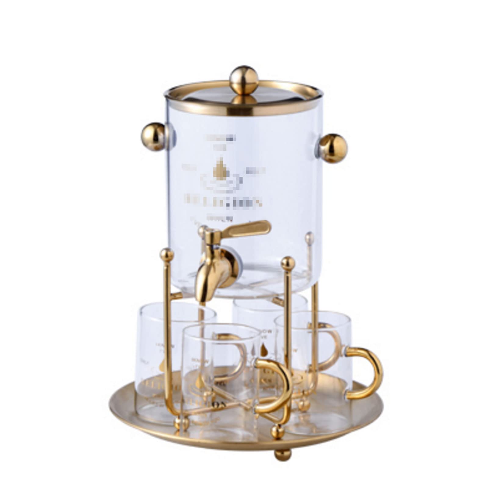 AYCDL Juice Dispenser Drinks Dispenser, Glass Beverage Dispenser Stainless Steel Spigot & Metal Stand Decorative Ice Cold Drink Dispenser 4 Cups Lemonade Ja,1.8L