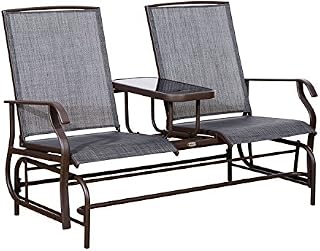 Outsunny 2 Person Outdoor Mesh Fabric Patio Double Glider Chair with Center Table